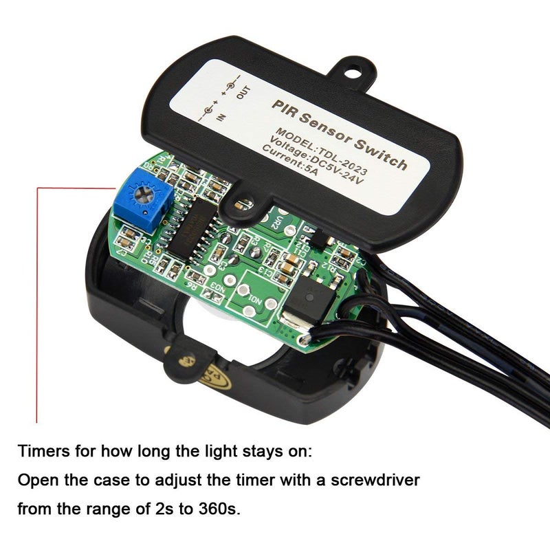 SUPERNIGHT DC 5V-24V 5A PIR Motion Activated Sensor Switch with DC Coupler Cable for LED Strip Light - Image 5